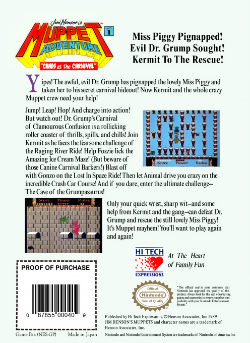 Jim Henson's Muppet Adventure No. 1 - Chaos At The Carnival — box-2D-back (US)