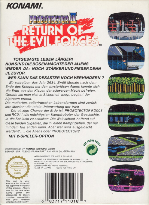Probotector 2 - Return Of The Evil Forces — box-2D-back (DE)