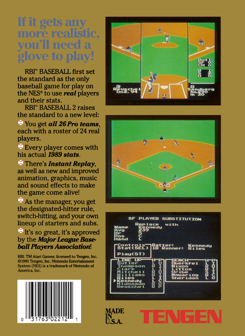 R.B.I. Baseball 2 — box-2D-back (US)