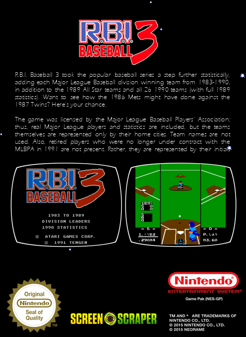 R.b.i. Baseball 3 — box-2D-back (SS)