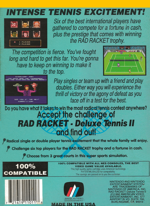 Rad Racket - Deluxe Tennis 2 — box-2D-back (US)