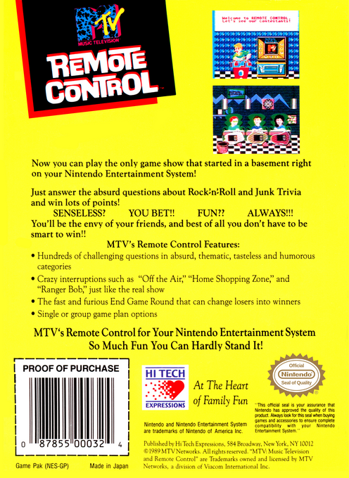MTV's Remote Control — box-2D-back (US)