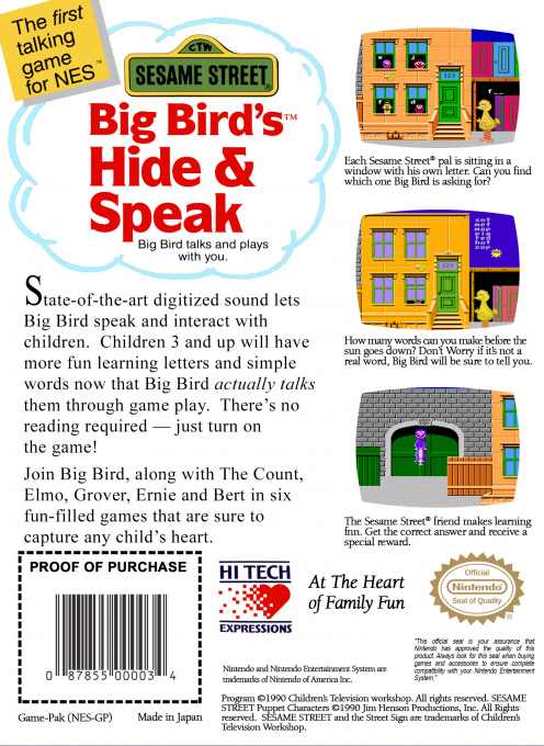 Sesame Street - Big Bird's Hide And Speak — box-2D-back (US)