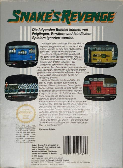 Snake's Revenge — box-2D-back (DE)