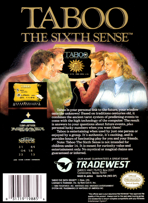 Taboo - The Sixth Sense — box-2D-back (US)