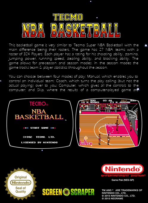Tecmo Nba Basketball — box-2D-back (SS)