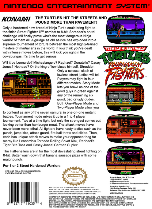 Teenage Mutant Ninja Turtles - Tournament Fighters — box-2D-back (US)