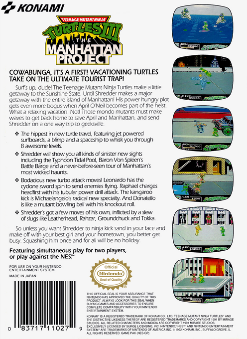 Teenage Mutant Ninja Turtles 3 - The Manhattan Project — box-2D-back (US)