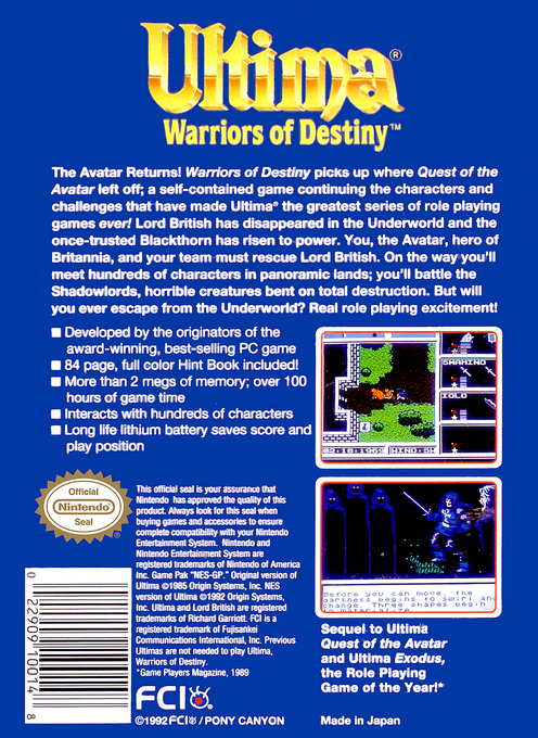 Ultima - Warriors Of Destiny — box-2D-back (US)