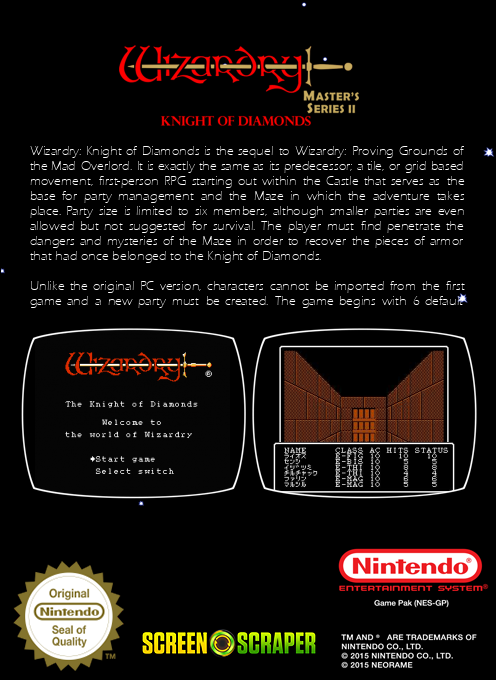 Wizardry Knight Of Diamonds - The Second Scenario — box-2D-back (SS)