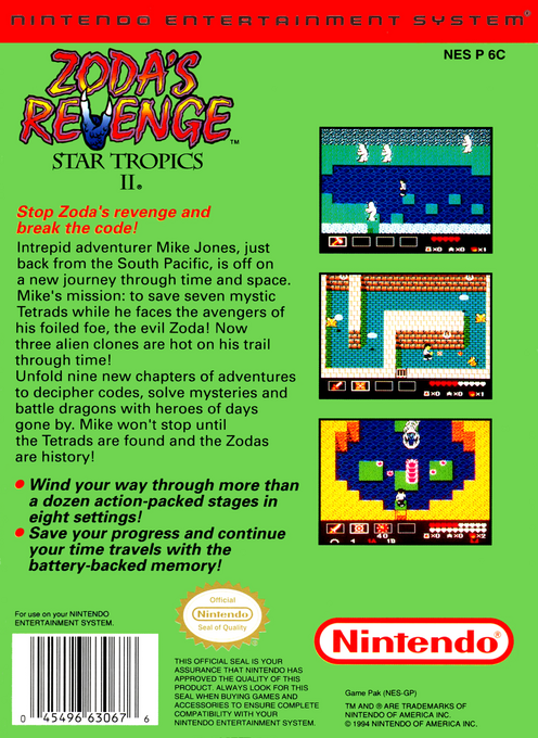 Zoda's Revenge - Star Tropics 2 — box-2D-back (US)