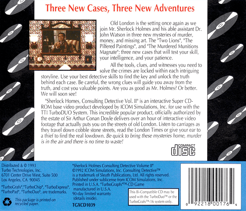 Sherlock Holmes - Consulting Detective - Vol. 2 — box-2D-back (US)