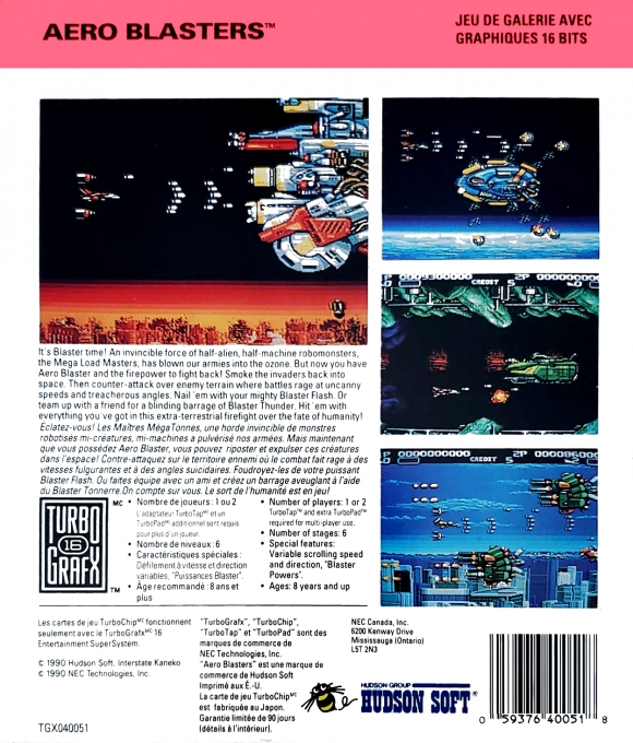 Aero Blasters — box-2D-back (US)