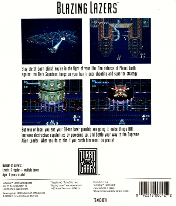 Blazing Lazers — box-2D-back (US)