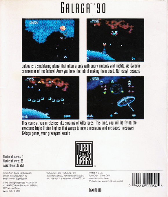 Galaga '90 — box-2D-back (US)