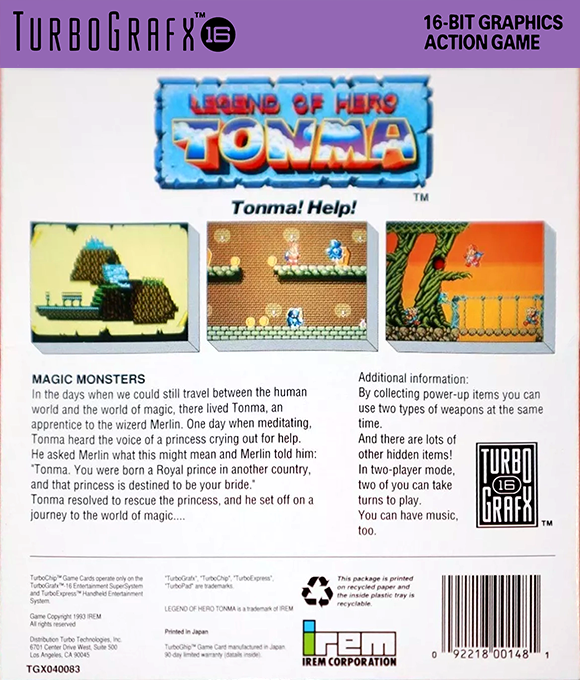 Legend Of Hero Tonma — box-2D-back (US)