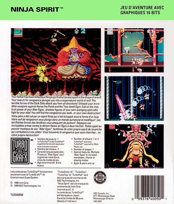 Ninja Spirit — box-2D-back (US)