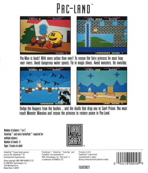 Pac-land — box-2D-back (US)