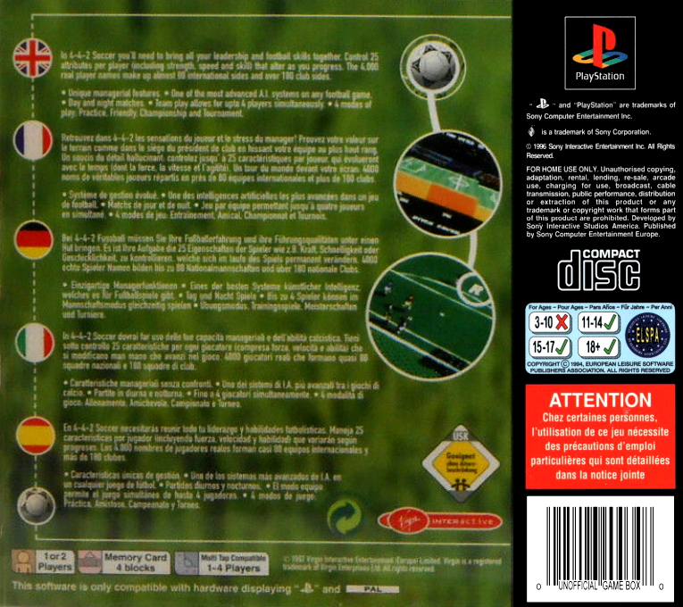 4-4-2 Soccer — box-2D-back (EU)