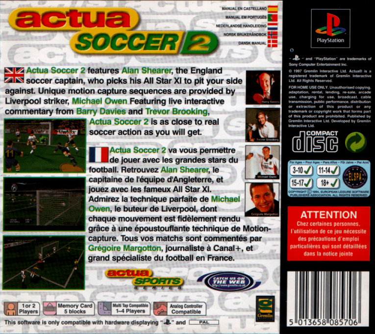 Actua Soccer 2 — box-2D-back (EU)