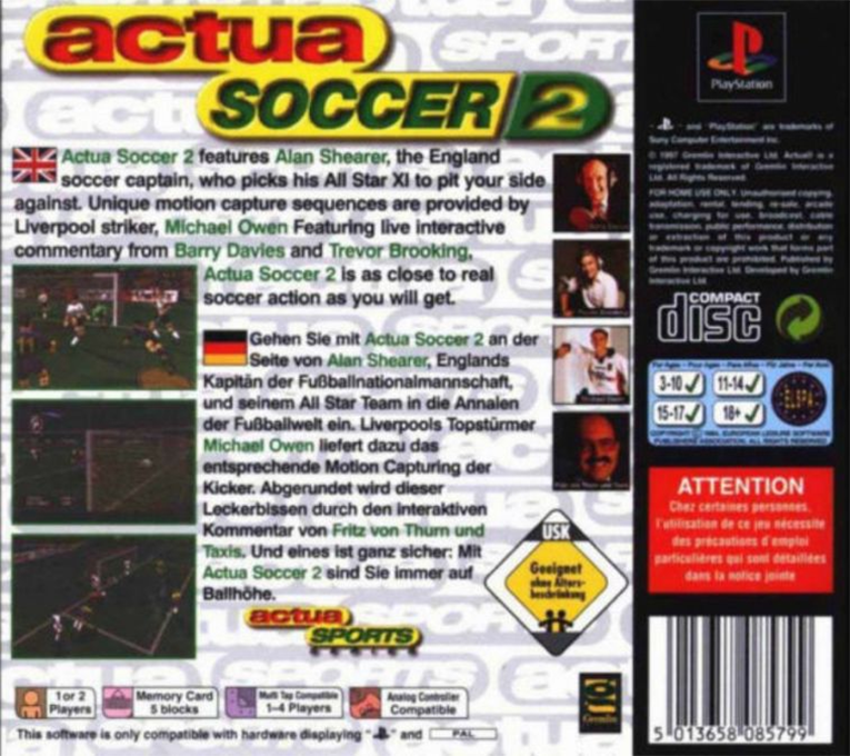 Actua Soccer 2 — box-2D-back (DE)