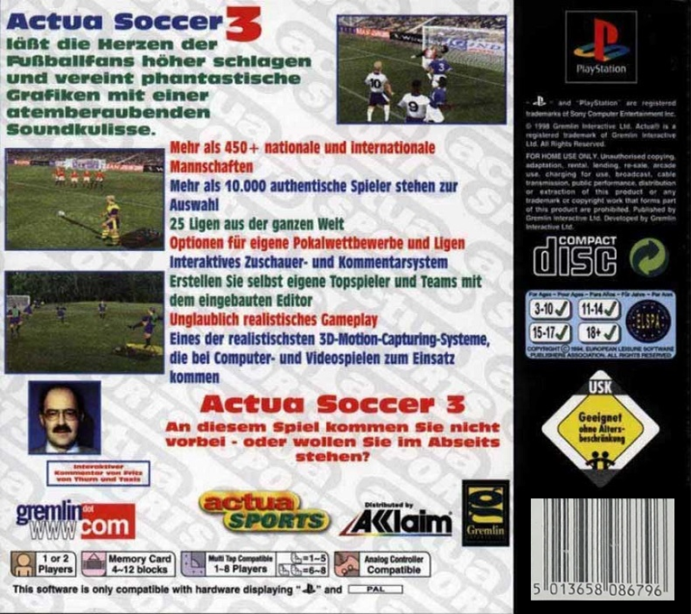 Actua Soccer 3 — box-2D-back (DE)