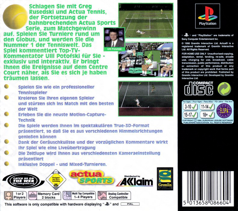 Actua Tennis — box-2D-back (DE)