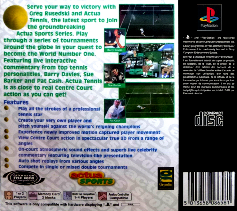 Actua Tennis — box-2D-back (EU)