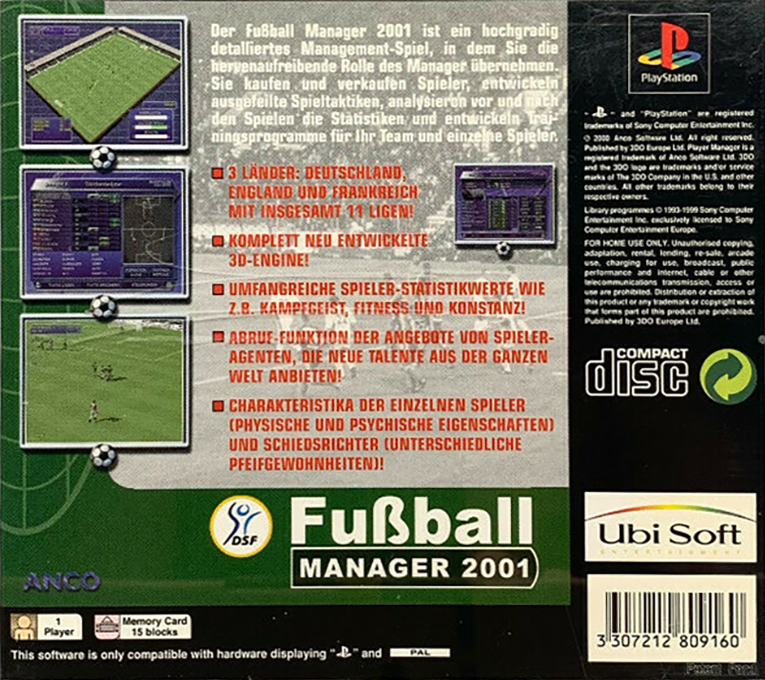 Alex Ferguson's Player Manager 2001 — box-2D-back (DE)