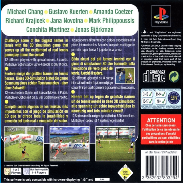 All Star Tennis '99 — box-2D-back (EU)