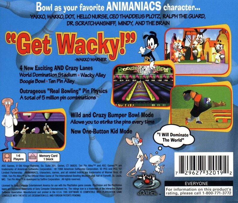 Animaniacs In Ten Pin Alley — box-2D-back (US)