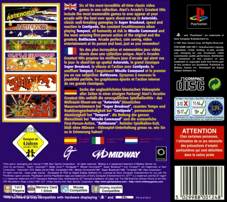 Arcade's Greatest Hits - The Atari Collection 1 — box-2D-back (EU)