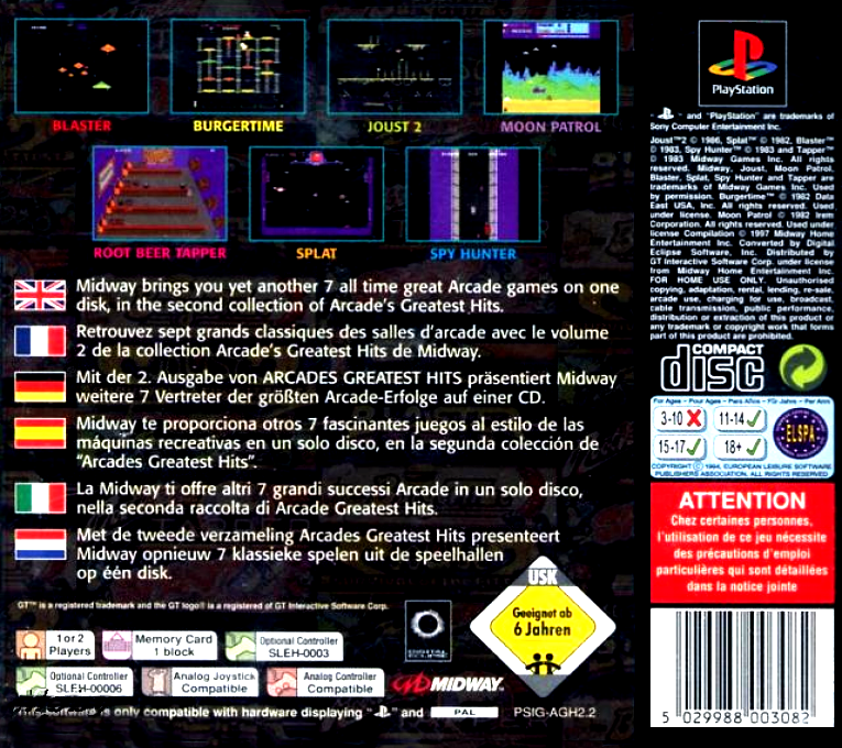 Arcade's Greatest Hits - The Midway Collection 2 — box-2D-back (EU)