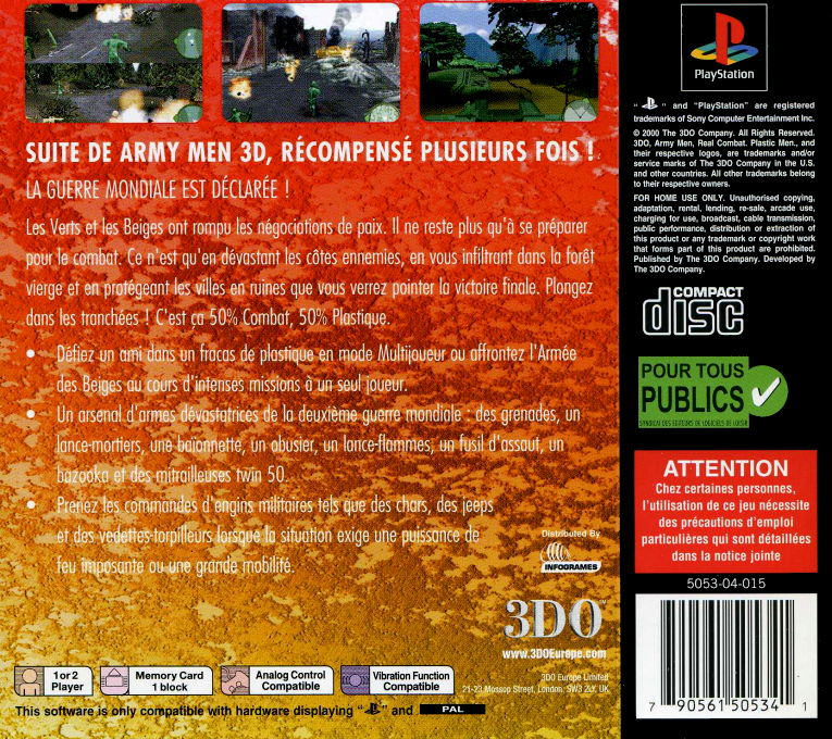 Army Men - Operation Meltdown — box-2D-back (FR)