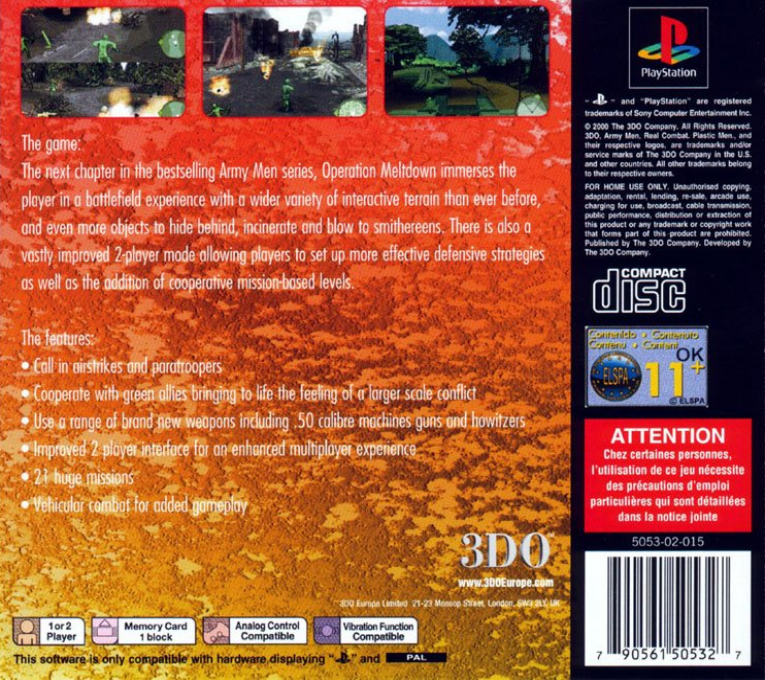 Army Men - Operation Meltdown — box-2D-back (EU)
