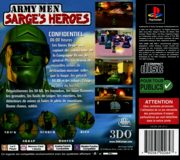 Army Men - Sarge's Heroes — box-2D-back (FR)