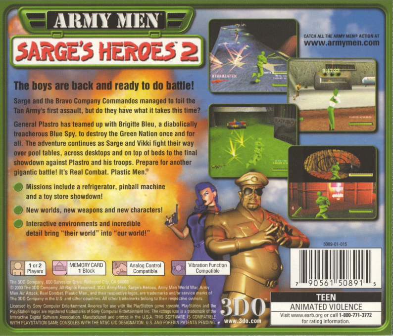 Army Men - Sarge's Heroes 2 — box-2D-back (US)