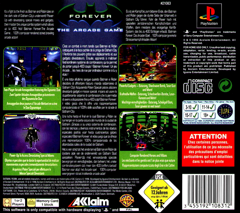 Batman Forever - The Arcade Game — box-2D-back (EU)