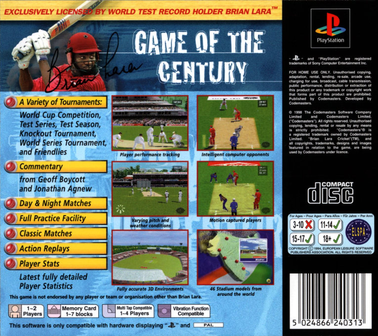 Brian Lara Cricket — box-2D-back (EU)