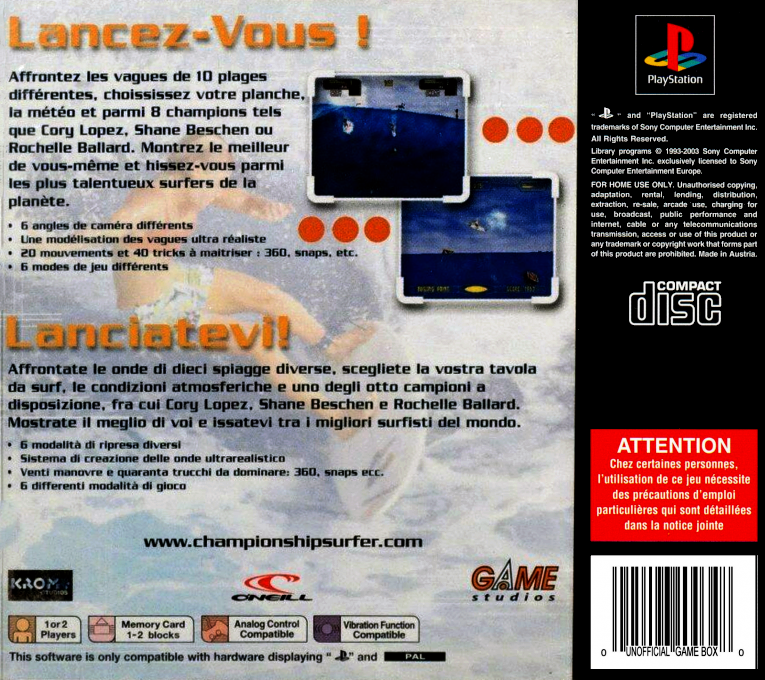 Championship Surfer — box-2D-back (FR)