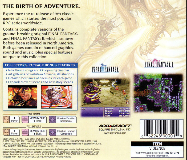 Final Fantasy Origins — box-2D-back (US)