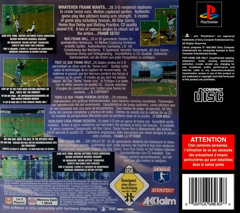 Frank Thomas Big Hurt Baseball — box-2D-back (EU)
