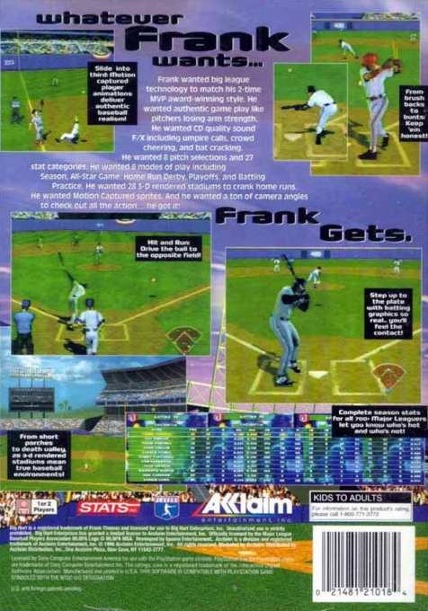 Frank Thomas Big Hurt Baseball — box-2D-back (AME)