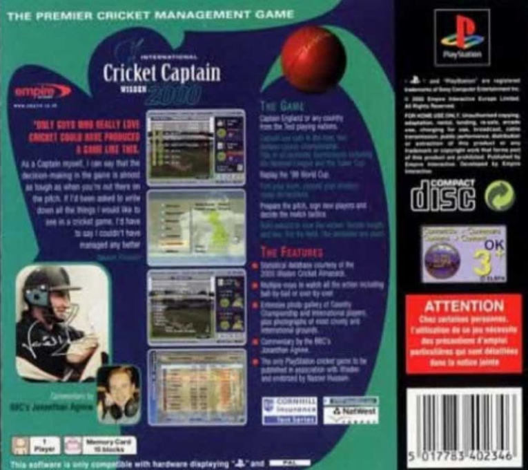 International Cricket Captain 2000 — box-2D-back (EU)