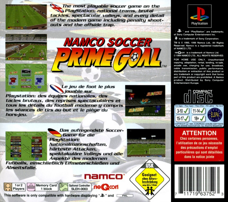 Namco Soccer Prime Goal — box-2D-back (EU)