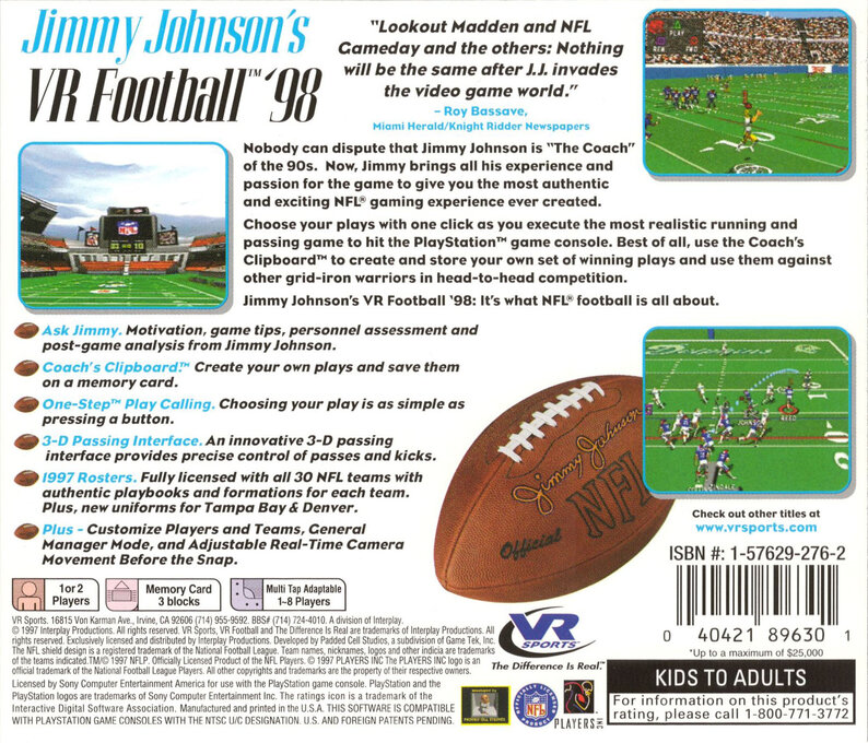 Jimmy Johnson's Vr Football '98 — box-2D-back (US)