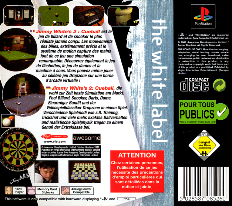 Jimmy White's 2 - Cueball — box-2D-back (FR)