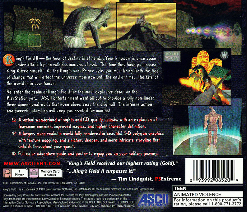 King's Field 2 — box-2D-back (US)