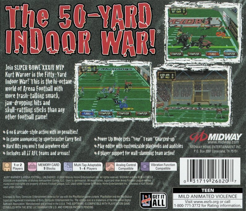 Kurt Warner's Arena Football Unleashed — box-2D-back (US)