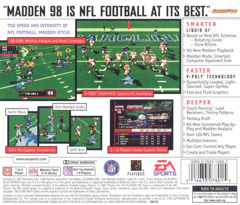 Madden NFL 98 — box-2D-back (US)